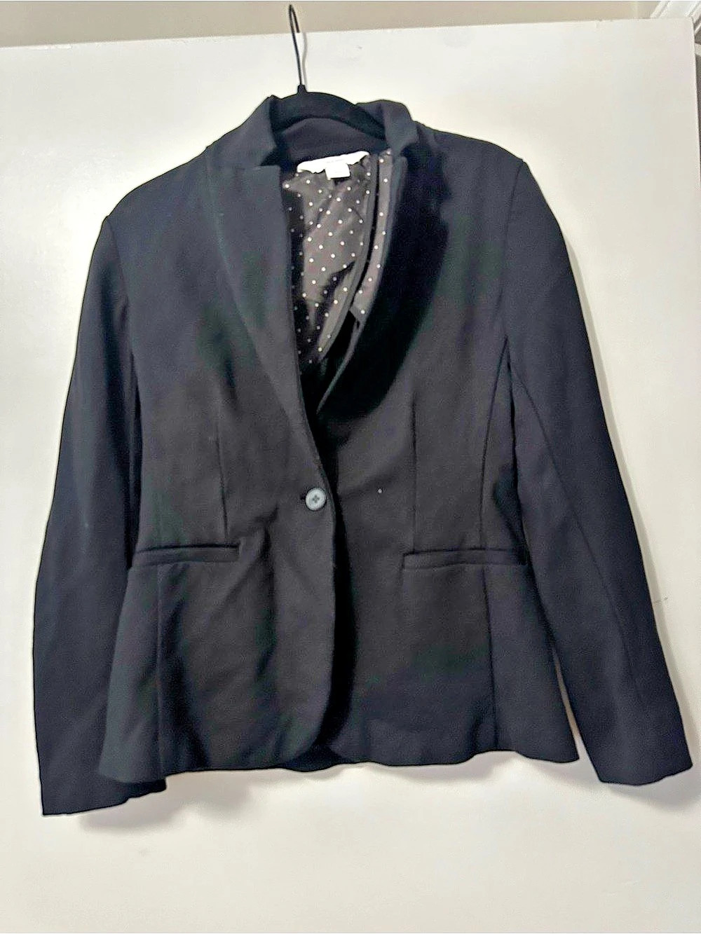Old Navy Black Single-Button Blazer with Polka Dot Lining